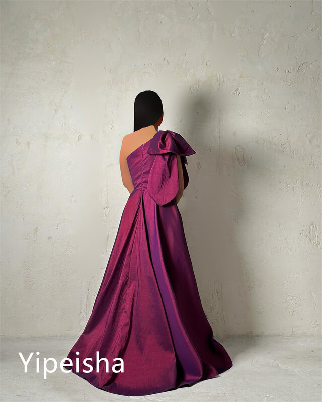 Yipeisha-ドラップサテンプロムドレス、ワンショルダーボールガウン、ドルドフォールドボウ、セレブパーティー、sparkleファッション