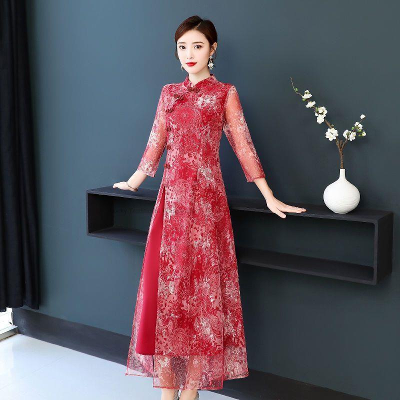 الصينية الرجعية فستان الحرير شيونغسام تشيباو للنساء الصينية التقليدية فستان الشرقية الآسيوية سنة الزفاف ثوب الشرقية P1