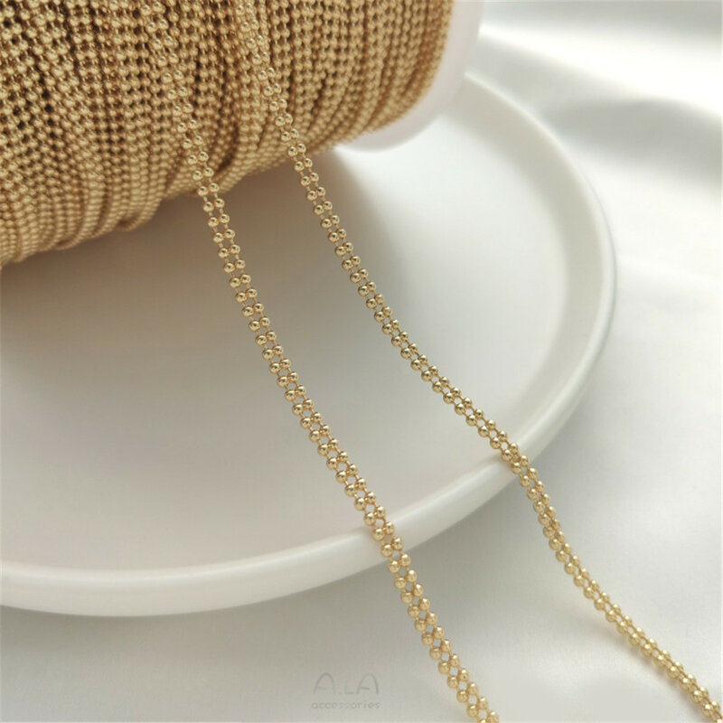 14K Gold-coated Double-Row Bead Cadeia, Rodada Cadeia Bead, DIY Pulseira Corda Trançada, Acessórios de Jóias, 1.5mm