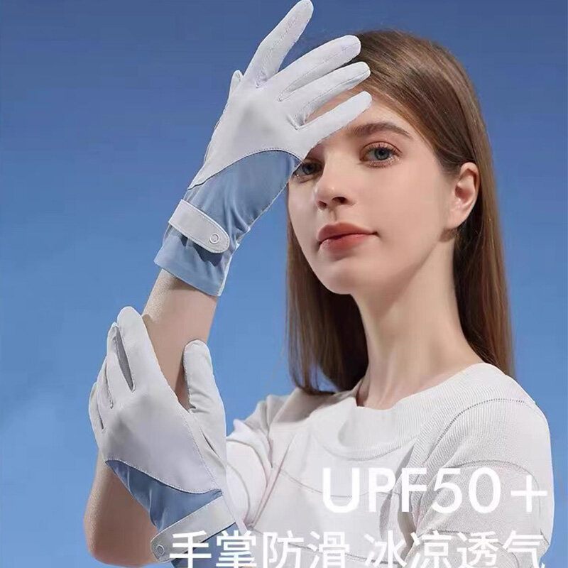 Женские летние ледяные шелковые технические солнцезащитные анти-УФ сенсорные Нескользящие тонкие перчатки для вождения