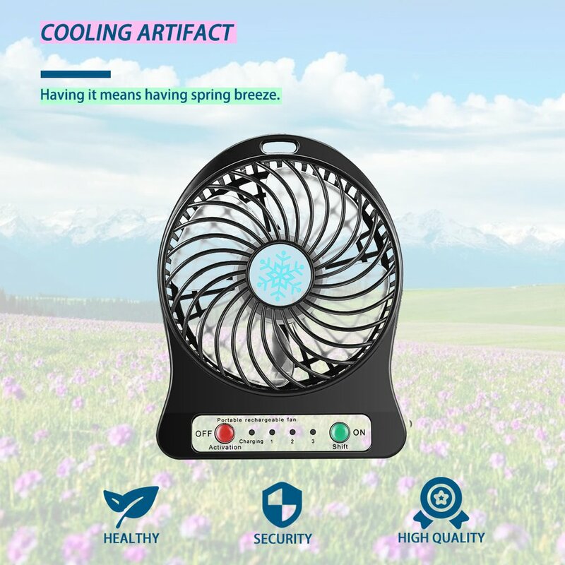 Portable Mini LED Fan Air Cooler Battery Operated USB Charging Desktop 3 Mode Speed Regulation Lighting Function For Home Office