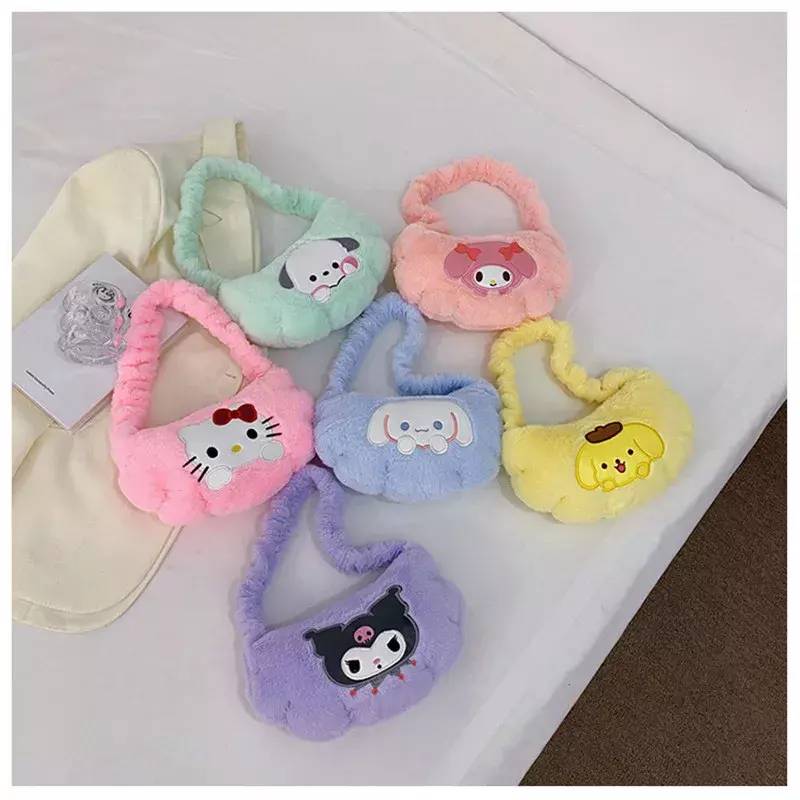 2024 Kawaii Sanrio Plush Bag Cute Kuromi Backpack Plushie Cinnamoroll Shoulder Tote Crossbody Bags High-Capacity Gift Girls