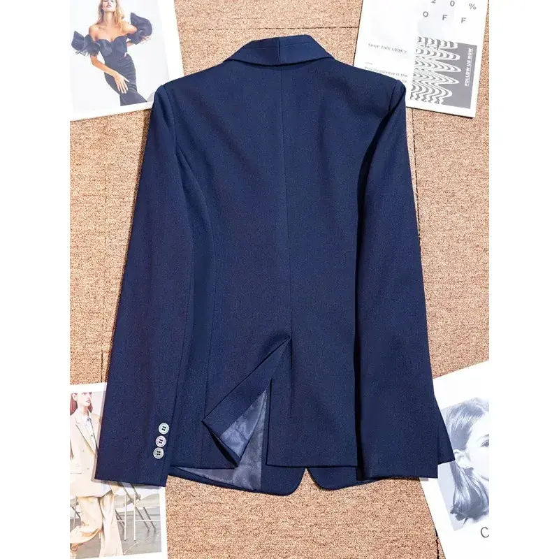 女性のためのフォーマルな長袖ジャケット,オフィスの作業服,単色,紺,女性のための高品質