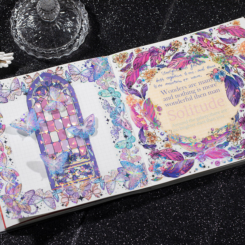 Flor borboleta e tema pena Laser Strip adesivos, personalizado Photo Album Art Scrapbooking, conta de mão estética, 30pcs por saco