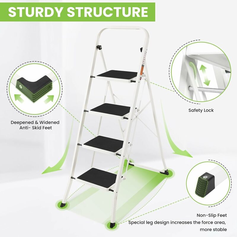 4 Step Ladder SPIEEK Folding Step Stool with Wide Anti-Slip Pedal 330lbs Capacity Portable Lightweight Ladders for Home Kitchen