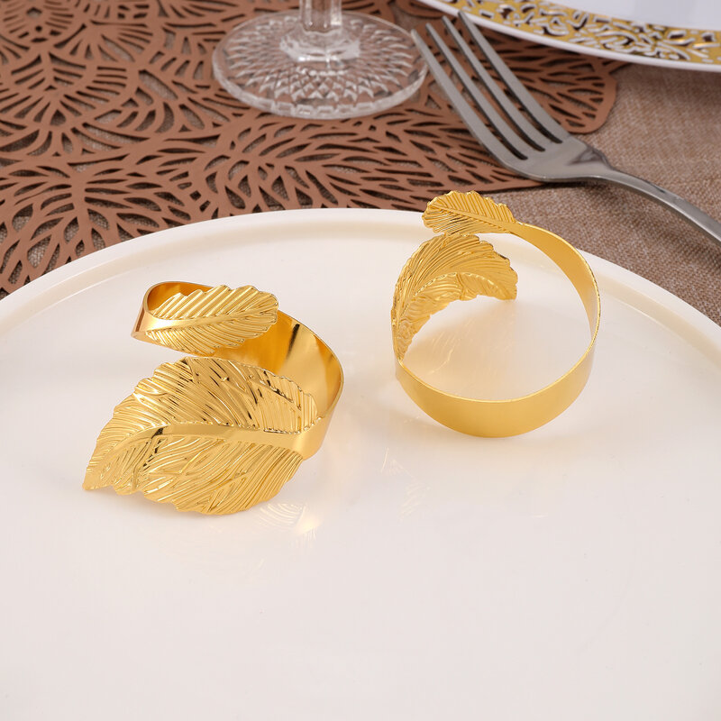 Cincin serbet daun emas, 12 buah/set, dekorasi meja perjamuan pesta pernikahan, gesper serbet daun emas