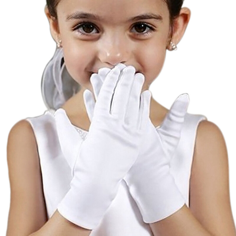 Sarung Tangan Anak Laki-laki dan Perempuan, Gaya Baru Gaun Menari Warna Putih Etiket Sarung Tangan Spandeks Elastis