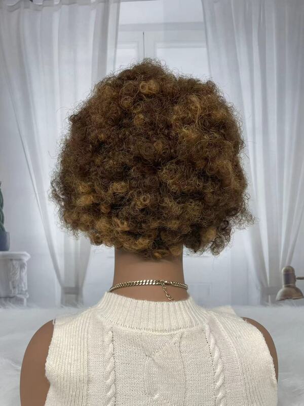 Perucas de cabelo humano em renda transparente para mulheres, peruca curta encaracolada com tranças pré-arrancadas, afro-kinky, densidade de 200%, 6 cm 13x4
