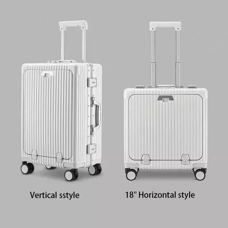 28 pollici valigia apertura anteriore telaio in alluminio rotolamento bagagli Spinner USB portabicchieri supporto per telefono cabina portapacchi Draw Bar Box