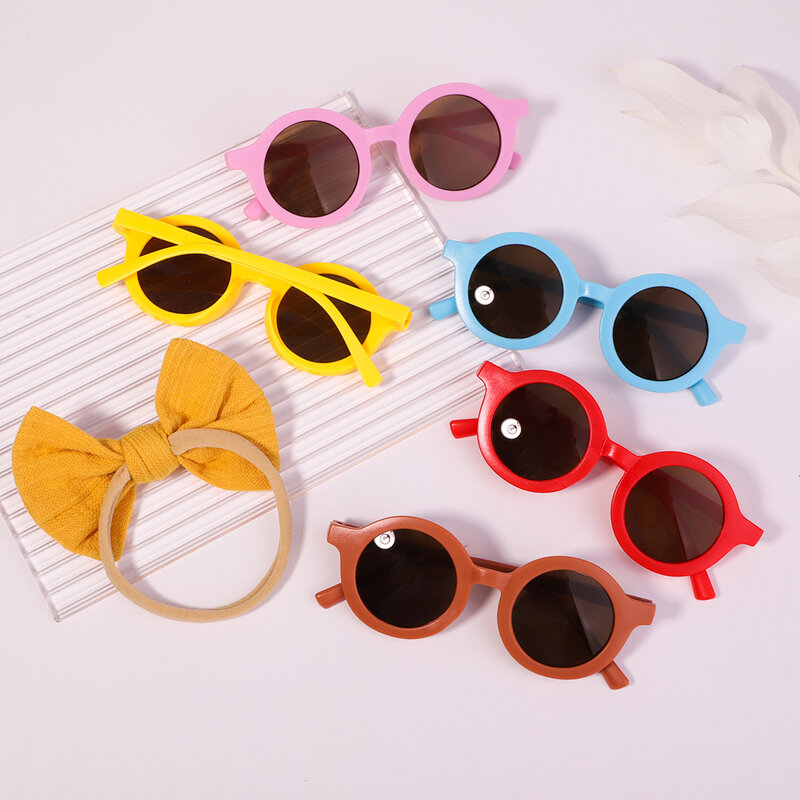 Gafas de sol de estilo Vintage para niños, de 2 unids/pack lentes de sol, redondas, con diadema y lazo, de protección, accesorios para el cabello de bebé