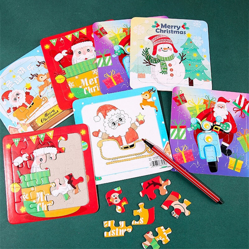 Natal Jigsaw Puzzle Brinquedos para crianças, Papai Noel, boneco de neve, brinquedo educativo precoce, Cognition Learning Toys, presente de ano novo para criança