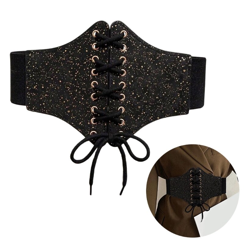 Lady Slimming Corset Elastic Wide Waist Belt with Star Pattern Women Banquets Dress Shirt Corset with Adjustable Rope