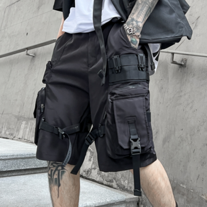 Fashion Cargo Shorts Man High Street Knee Length Shorts Male Black Big Pocket Jogger Sweatpants Men Short Pants Outdoors
