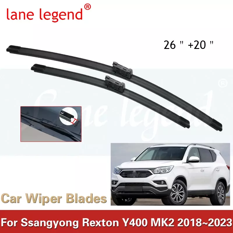 2x pisau penyeka kaca depan mobil, karet tanpa bingkai untuk Ssangyong Rexton Y400 MK2 2018 ~ 2023