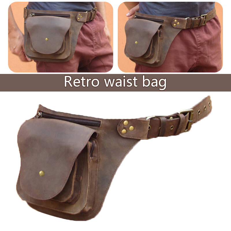 Cinto de couro medieval falso masculino, bolsa para cintura, steampunk, bolso quadril, viagem ao ar livre, bolsa vintage, casual
