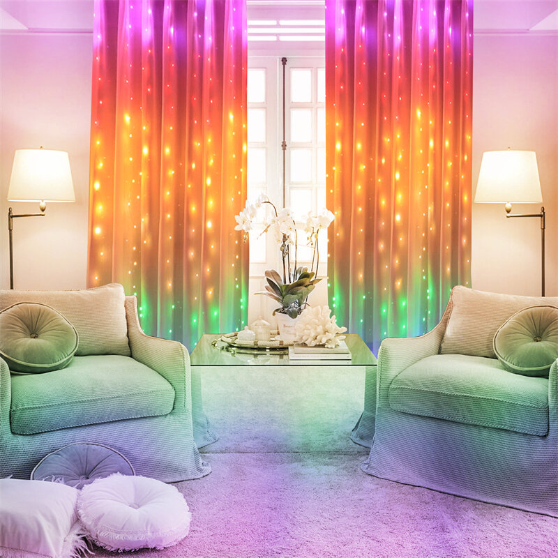 Cadena de luces de cortina con Control remoto USB, luz de hadas arcoíris, 8 modos, impermeable, cuerda de linterna para decoración del hogar, fiesta, boda, 3M