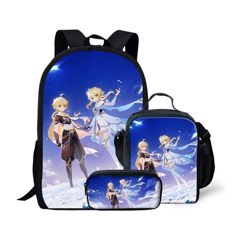 Classic Creative Novelty Funny Genshin Impact 3D Print 3pcs/Set pupil School Bags Laptop Daypack Backpack Lunch bag Pencil Case