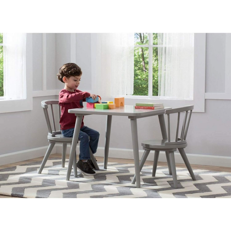Windsor-Conjuntos de Móveis Infantis Cinza, 2 cadeiras, Conjunto 3 peças