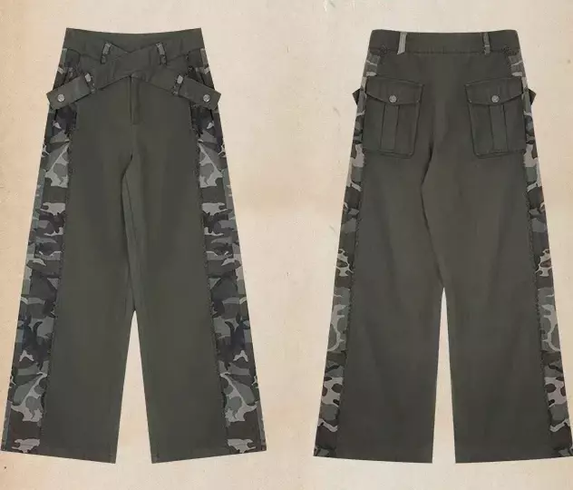 Nowy amerykański Retro solidne kilka kieszeni szerokie nogawki Cargo spodnie funkcjonalne spodnie z wysokim stanem w stylu Harajuku Hip-Hop proste spodnie
