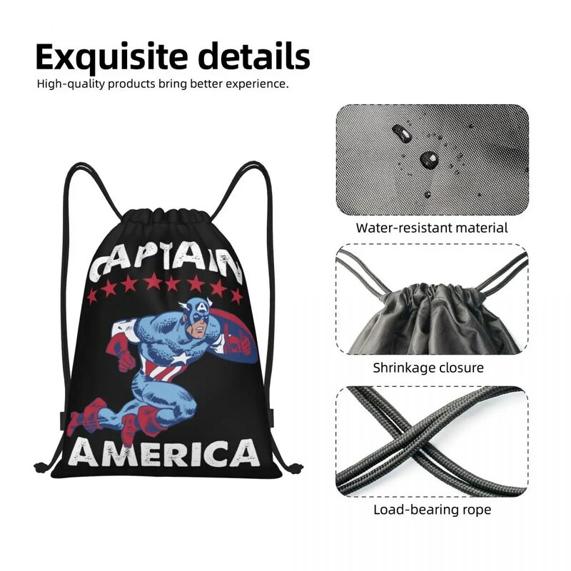 Sacos de cordão portáteis personalizados, Capitão América, Americana, Sports Gym Sackpack, Mochilas De Armazenamento De Compras, Homens e Mulheres