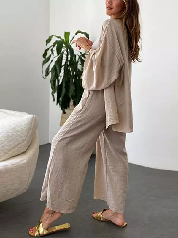 2024 Summer Women's Linen Trouser Suit with Blouse Casual Loose Two-piece Set for Elegant Outfits Cotton Pants Women's Tracksuit