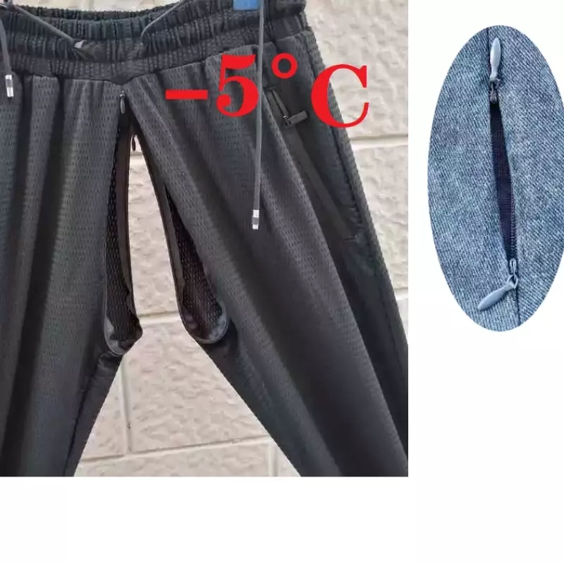 Otwarte krocze męskie spodnie lodowy jedwab letnie Ultra cienka siatka szybkoschnący plik wygodny bez zabawy sportowy spodnie dresowe