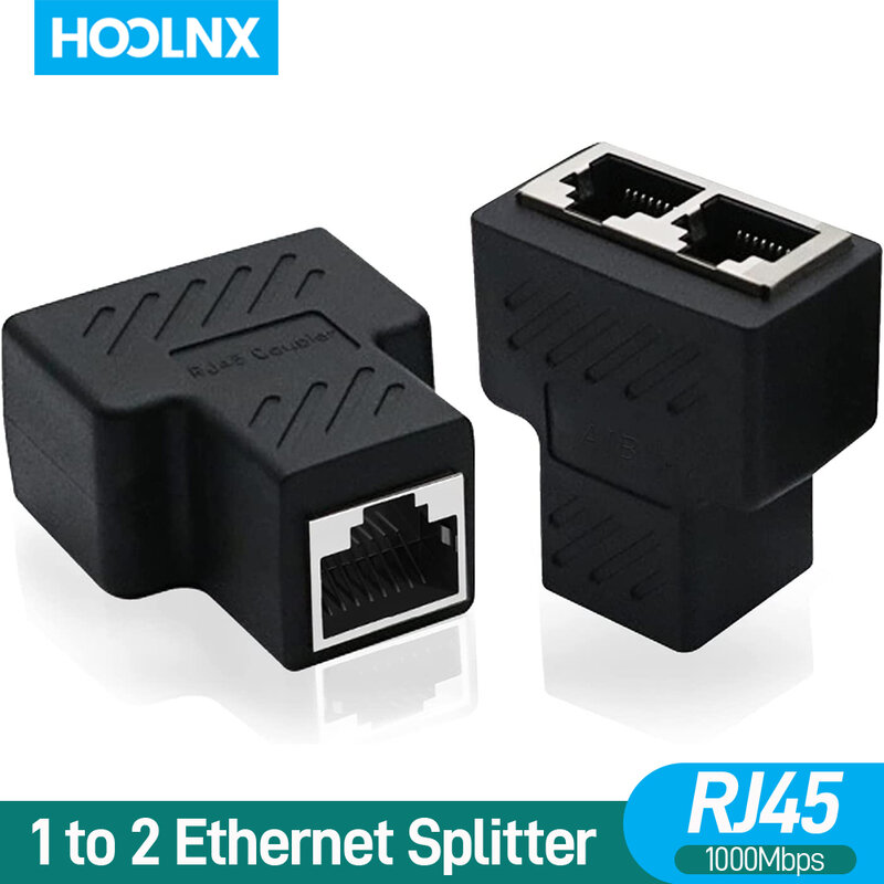 Hoolnx RJ45 Ethernet Splitter Adapter, 1 Naar 2 Netwerk Extender Connector Female Naar 2 Vrouwelijke 8P8C Extension Plug Lan Koppeling