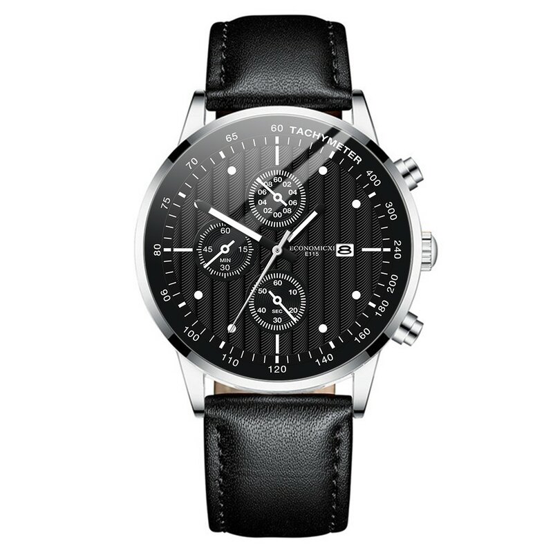 Luxury Men'S Watch Fashion Simple Diamonds Round Clock Leather Strap Temperament Dial Clock Waterproof Wristwatches 기계식 시계