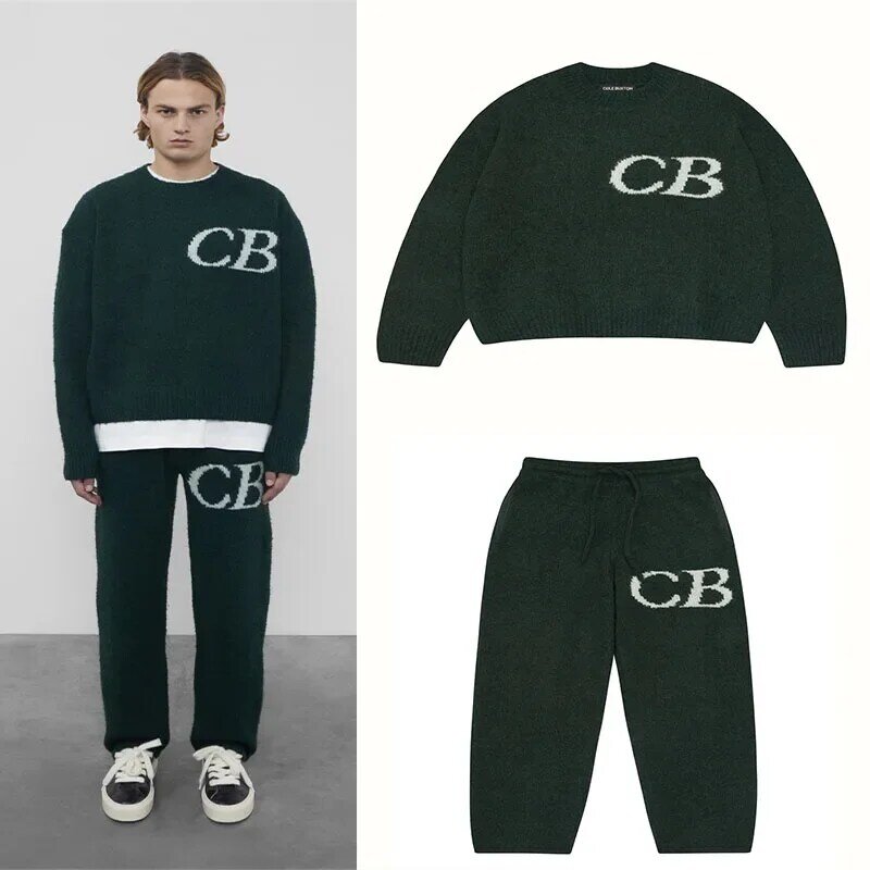 Cole Buxton Minimalist Letter Logo Jacquard 1:1 High Quality Couple Loose Knitted Pants Sweater S-XL