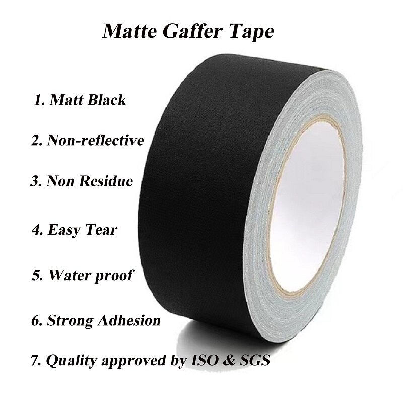 Gaffer pita mudah robek tugas berat Matte kain katun hitam pegangan pita untuk fotografi buku perbaikan Film Latar Belakang kabel panggung