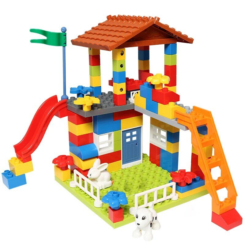 Grande partícula telhado diy blocos casa da cidade tamanho grande montagem slide figuras blocos de construção castelo tijolo brinquedos para crianças presente