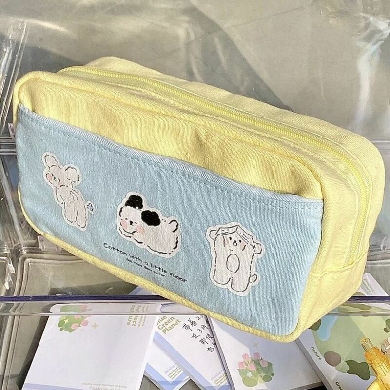 Cute Cartoon Puppy Print Pencil Bag Large Capacity Zipper Stationery Pouch Multi-function Storage Bag Student School Supplies