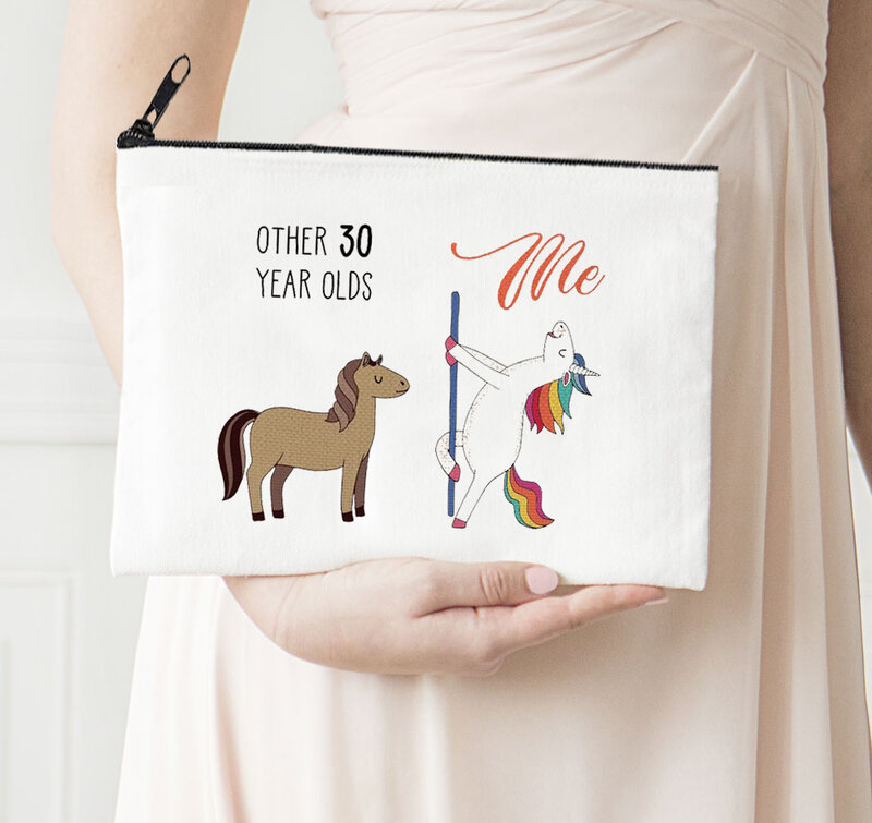 30 Jarigen Paard Make-Up Tas Reizen Grootte Make Vrouwen Prints Cosmetische Tas Rits Mode Canvas Portemonnees Gepersonaliseerde