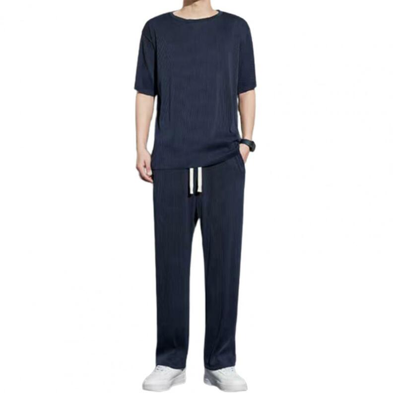 Men Activewear Men Sports Suit Men's Summer Casual Outfit Set O-neck Short Sleeve T-shirt Wide Leg Pants with for Everyday