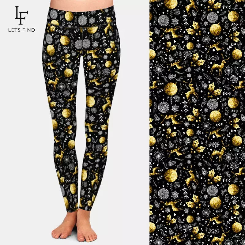 LETSFIND – legging de haute qualité pour femme, pantalon de Fitness en soie imprimé, avec éléments de noël, 2019