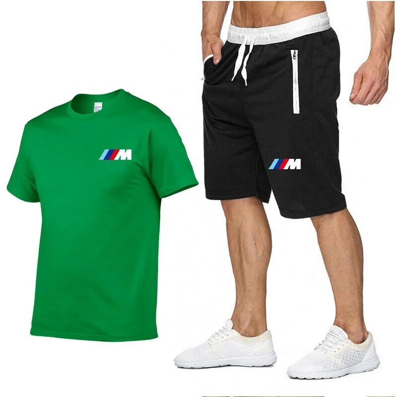 2024 Wysokiej jakości letnie nowe 100% bawełniane męskie koszulki z krótkim rękawem Spodenki 2 części Zestawy Garnitur Rekreacyjna odzież sportowa Siłownia Y2K Dres Markowe ubrania