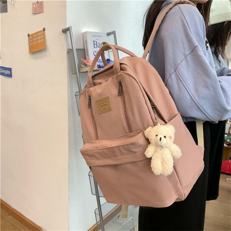 Girls Solid Backpack with Double Handles Large Capacity Wear-resistant Bag for School Traveling Handle Backpack Schoolbag