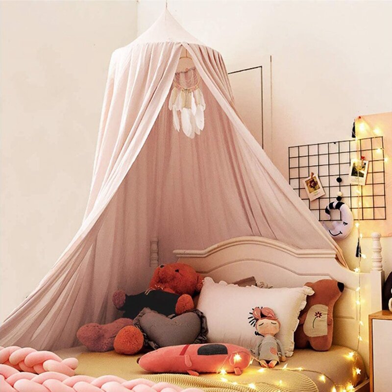 Bed Canopy Princess Round Dome Bed Canopy Tent Decor & Reading Nook For Kids-Pink Children's For Girls Room