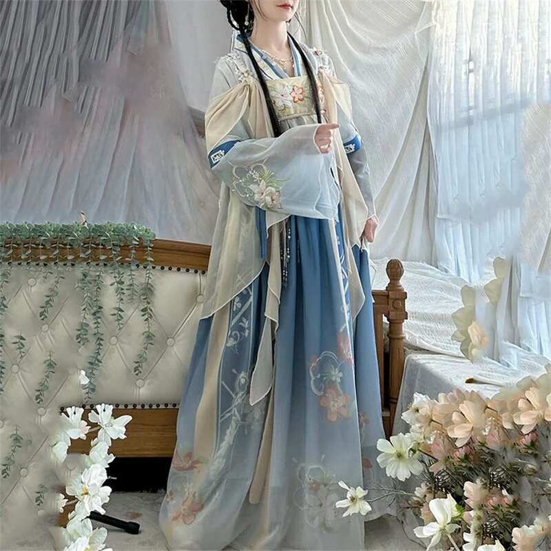 Tang Dynastie Ru Rok Verbeterde Bloemenprint Fee Jurken Voor Vrouwen Elegante Chinese Traditionele Hanfu Custume Feestjurk