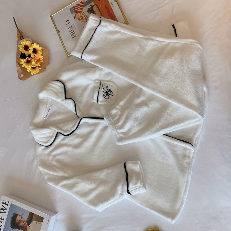 Conjunto de pijamas informales de terciopelo Coral, ropa de dormir de franela blanca, traje de casa, pantalones, otoño e invierno, 2021