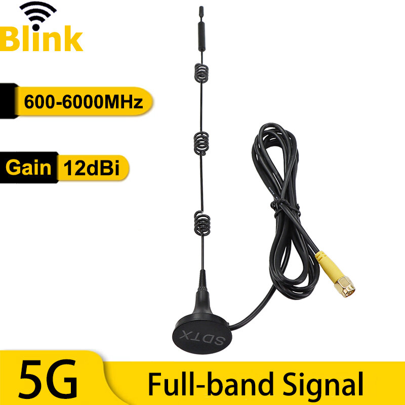 Antena de alta ganancia 5G 4G 3G GSM 12dBi para exteriores, amplificador de señal de banda completa 600-6000MHz, Base magnética SMA/TS9