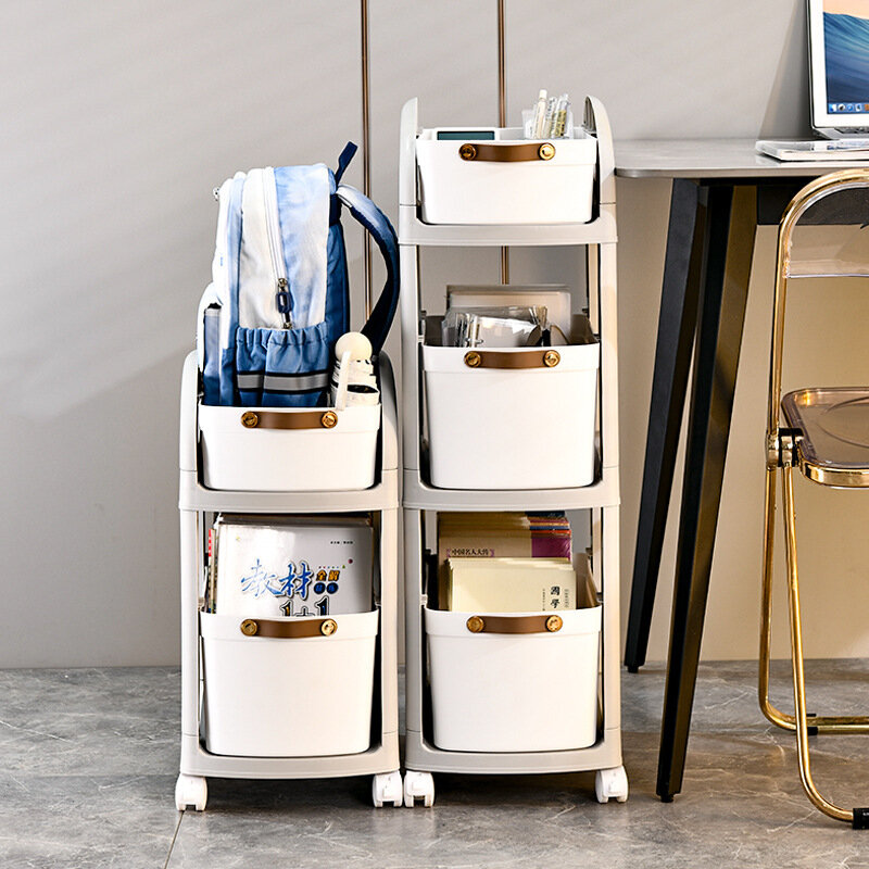 Jenis laci tas penyimpanan rak penyimpanan berlapis di bawah meja kantor dapat memindahkan buku dan makanan ringan rak penyimpanan