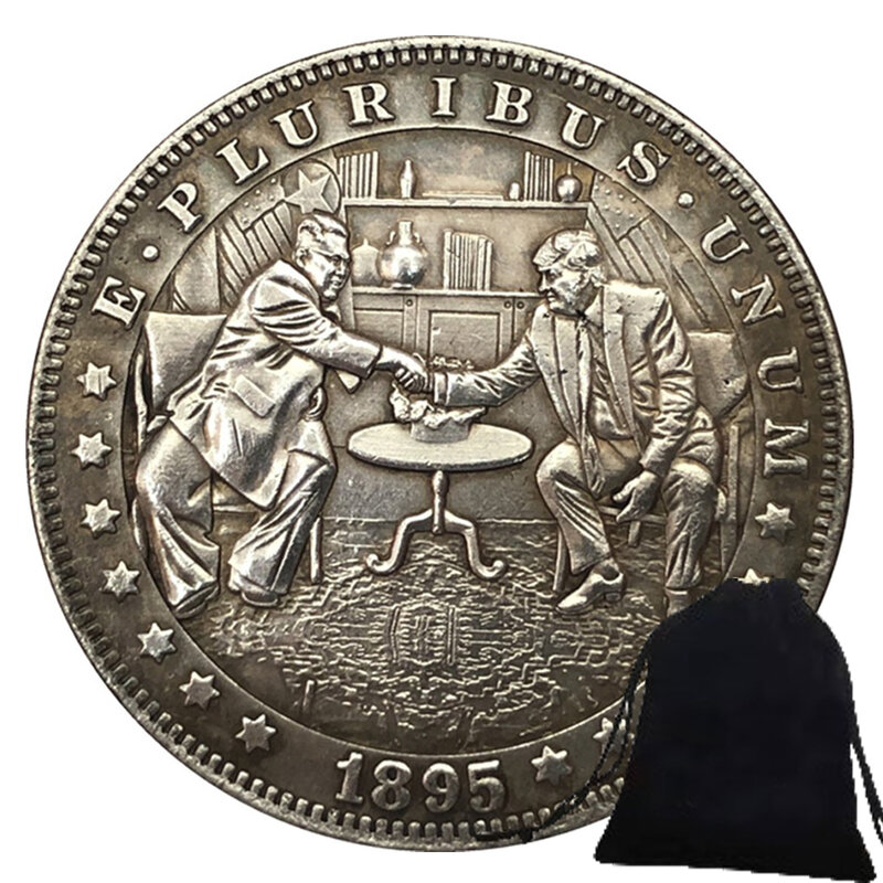 Luksusowy prezydent ściskający dłonie 1 dolarowe monety 3D para sztuki zabawna decyzja pamiątkowa szczęśliwa moneta + torba na prezent