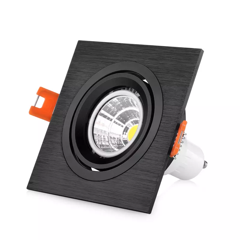 Luz descendente empotrada cuadrada, accesorio de soporte de bombilla GU10 MR16, carcasa de marco ajustable, color negro y plateado