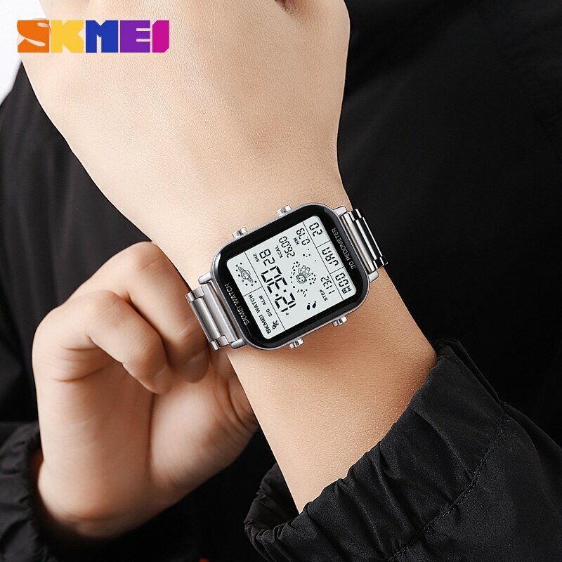 SKMEI 백라이트 디스플레이 스포츠 보수계 디지털 시계 망 스톱워치 카운트 다운 손목 시계 달력 칼로리 계산 시계