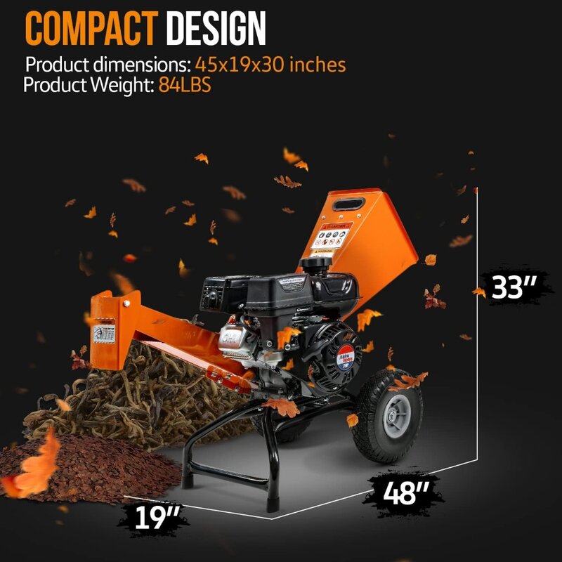 Wood Chipper Shredder Mulcher 7HP Engine Heavy Duty Compact Rotor Assembly Design 3" Inch Max Capacity