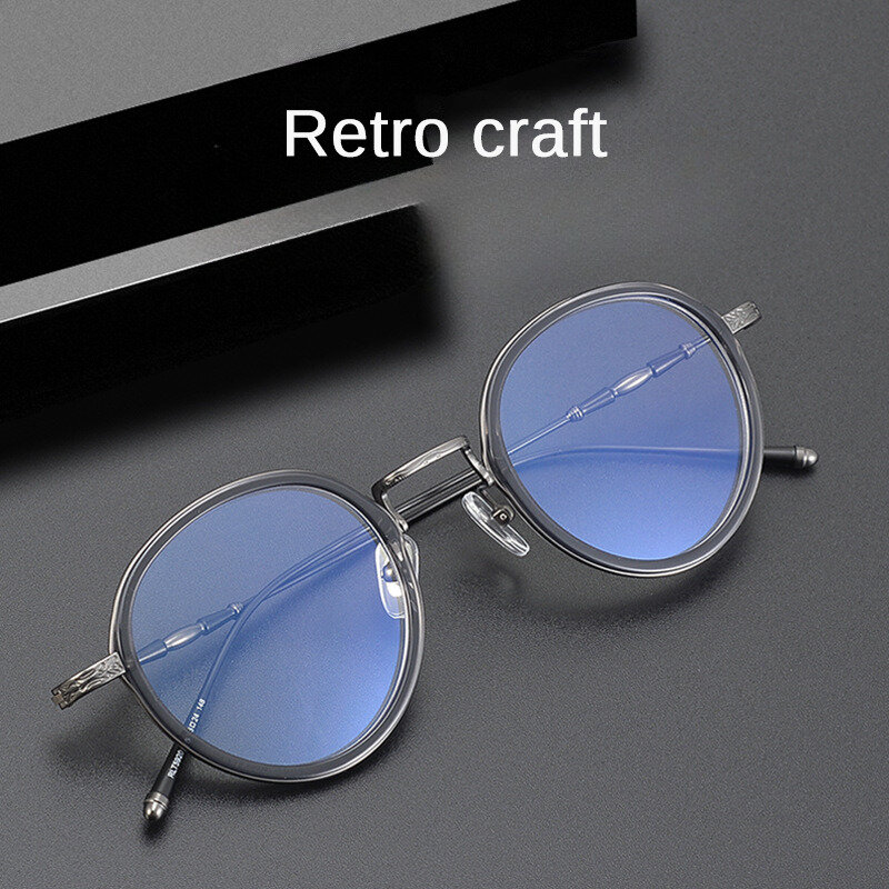 Kacamata Titanium mewah bingkai Retro asetat, kacamata bulat bingkai miopia wanita baru kacamata Anti cahaya biru RLT5920