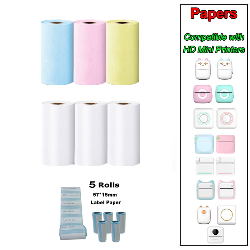 57MM Rolls Printing Paper For Mini Printer Kids Instant Print Camera Thermal Label Self-adhesive Sticker Paper Print Photo Note