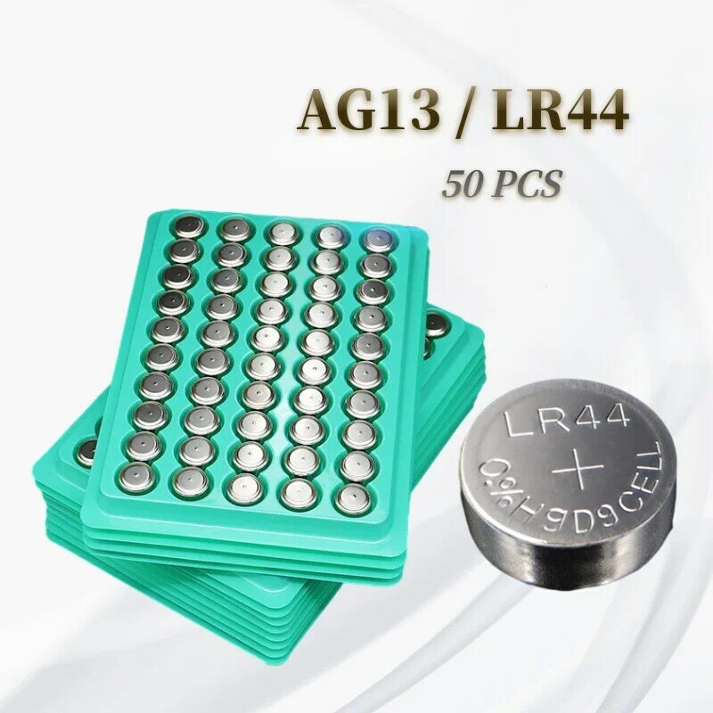 아연 망간 단추 배터리 시계 장난감 및 전자 제품, 1.55V LR44 AG13 LR1154 357 SR44 RW82 SR1154 SP76 A76, 25-100PCs
