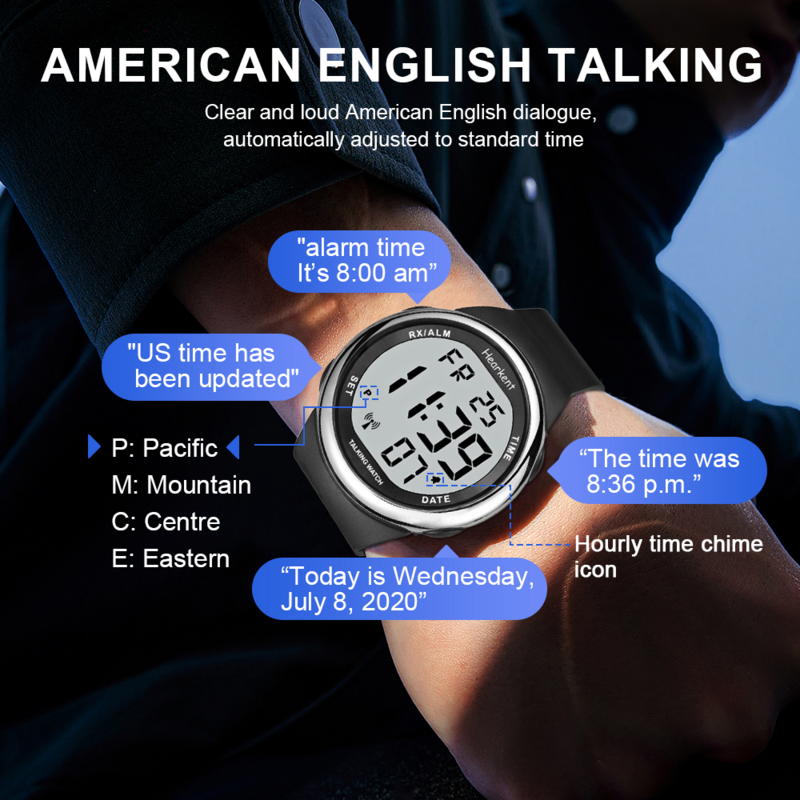 Hearkent Talking Watch orologi digitali da uomo per ipovedenti o ciechi grandi numeri facili da leggere per anziani senza ricarica
